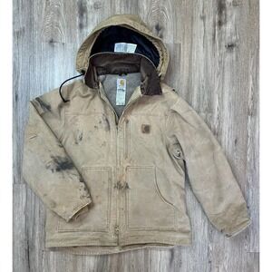Carhartt C61 CML Traditional Ridge Detroit Sherpa Lined Jacket Sz L / Distressed